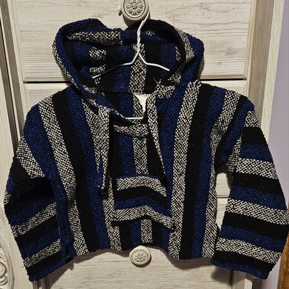 Striped Blue and Black Kids poncho